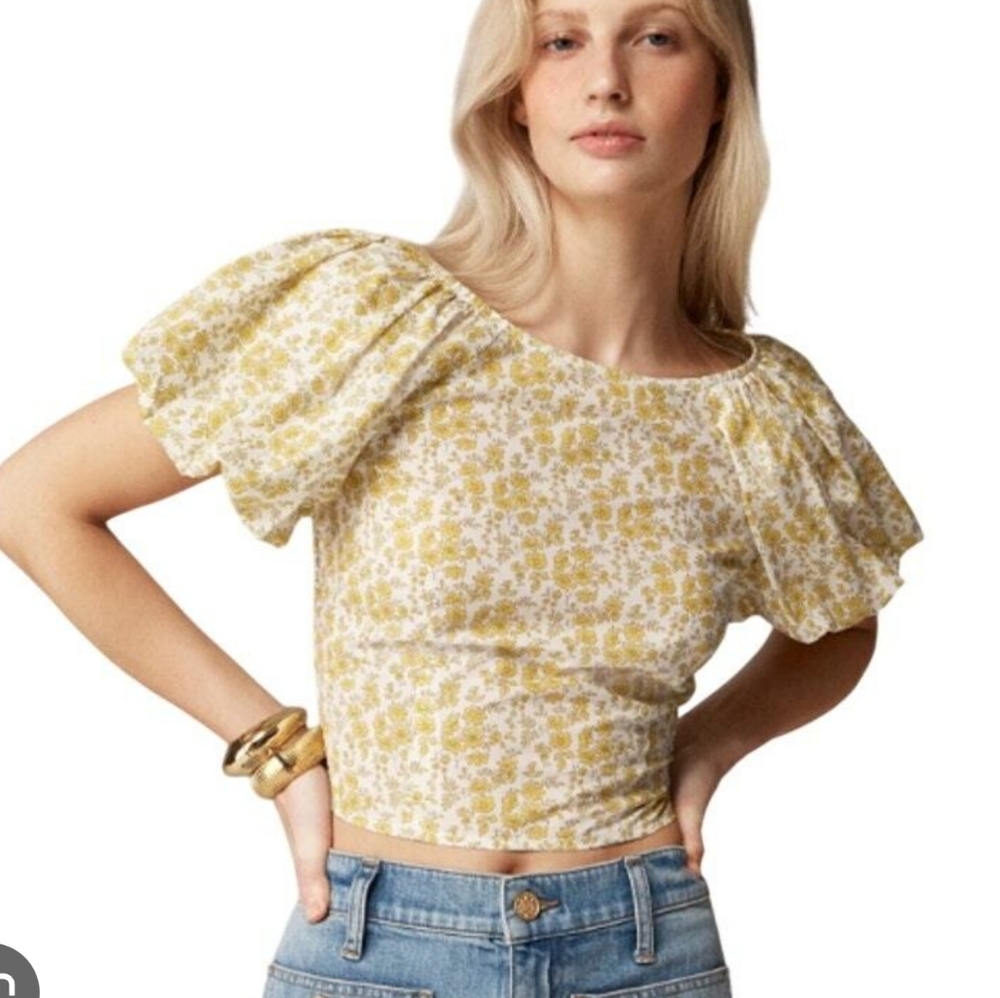 NWT J. Crew Liberty Yellow Floral Puff Sleeve Blouse Size 12